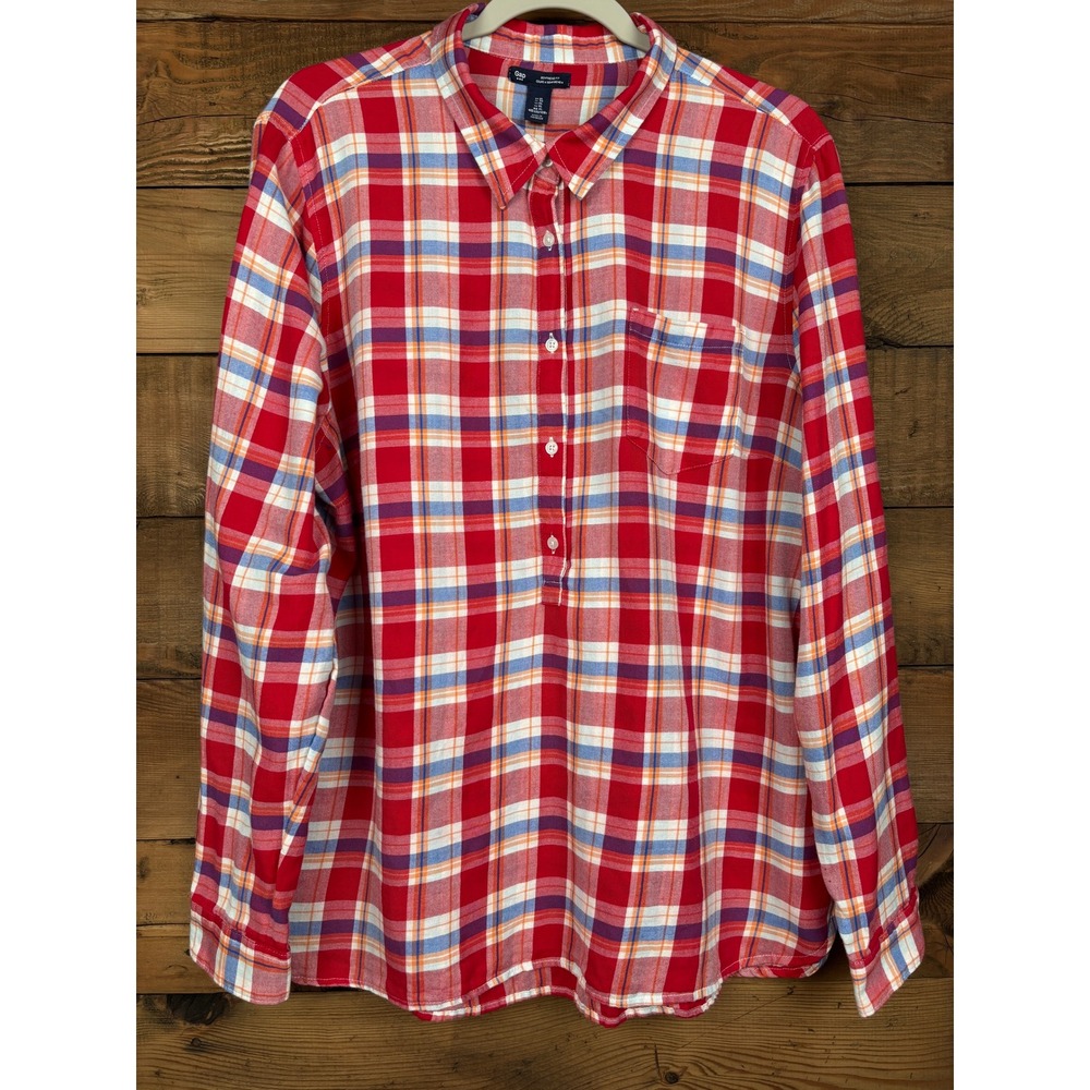 Gap Plaid Shirt Womens XL Boyfriend Fit Cotton Long Sleeve Grunge Pocket